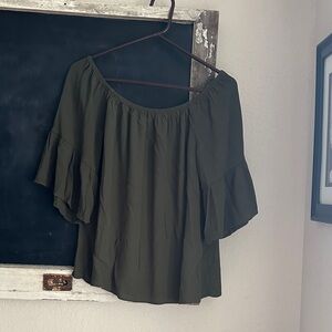 Olive Green Off-Shoulder tie back blouse